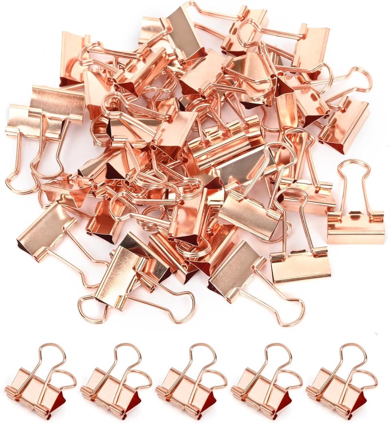 CUARUSUIKA Binder Clips, 50 Pack, 0.75 in Small Paper Clips for Office,（Rose Gold） - Image 1